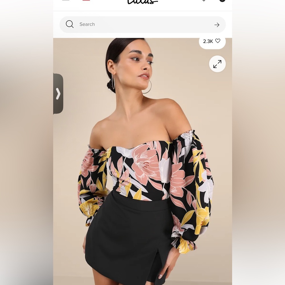 🎉HP🎉 Lulu’s Bring The Blossom Black Floral Off-The- Shoulder Bodysuit
